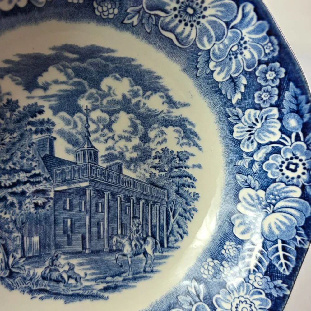 Staffordshire Liberty Blue Coupe Soup Bowl Blue White Design Mount Vernon